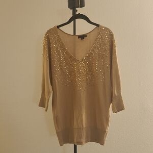 Sequin V-Neck Sweater Gold JW Style Medium